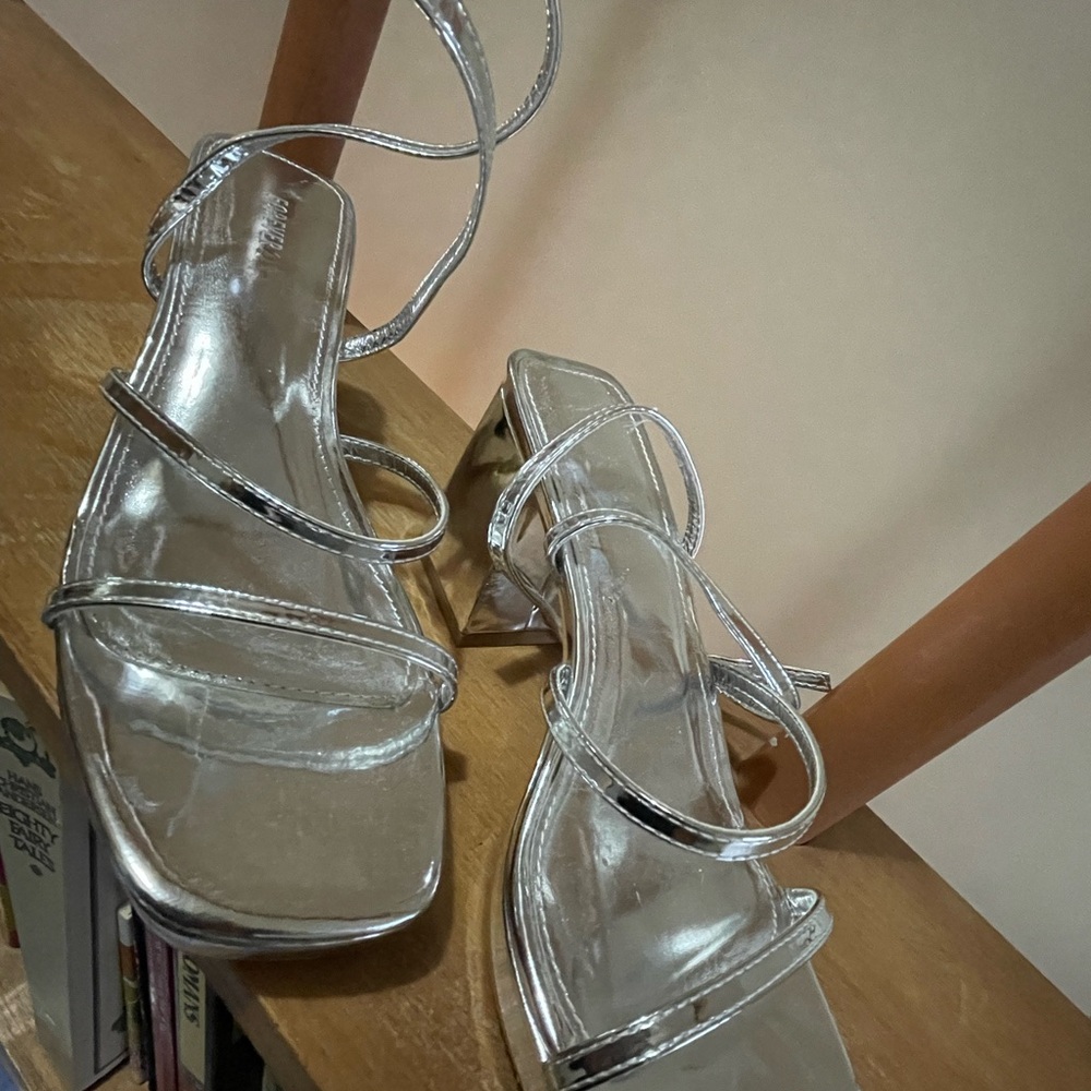 New Silver Strappy Women's Heels forever 21